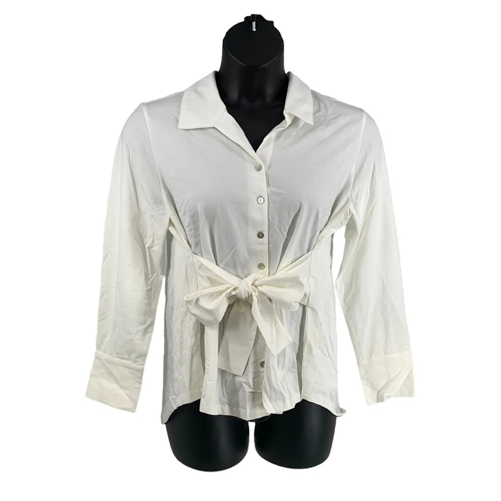 WynneLayers Button-Front Tie Waist Resolution Shirt White - Regular